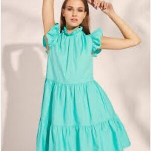 Tahari Womens Aqua Ruffle Sleeve Dress